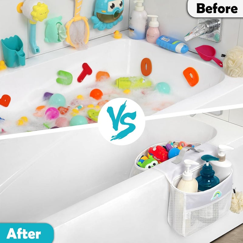 Austion Saddle shape 2 Compartments Bath Toy Organizer, Easy Access for Children, Wide Opening Bath Toy Holder for Drying Toys and Storage, Mesh Shower Toy Holder and Bath Tub Toy Storage Organizer for Tub. - Image 5